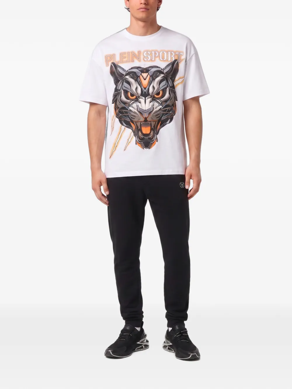 Plein Sport T-shirt met tijgerprint en logoprint Wit