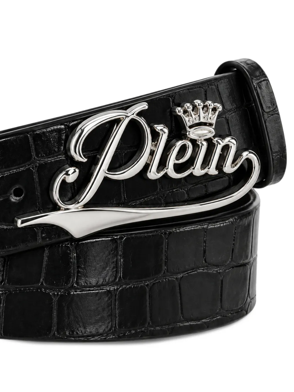 Philipp Plein King Plein Cocco leren riem Zwart