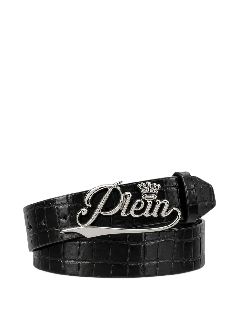 Philipp Plein King Plein Cocco leren riem Zwart