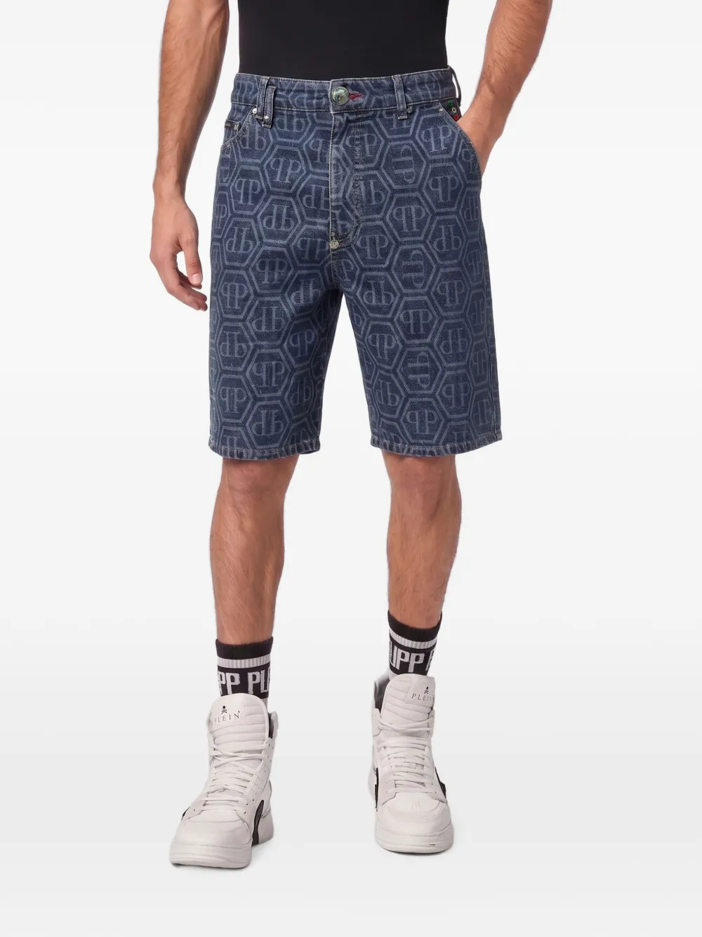 Philipp Plein Formentera denim shorts met monogram Blauw