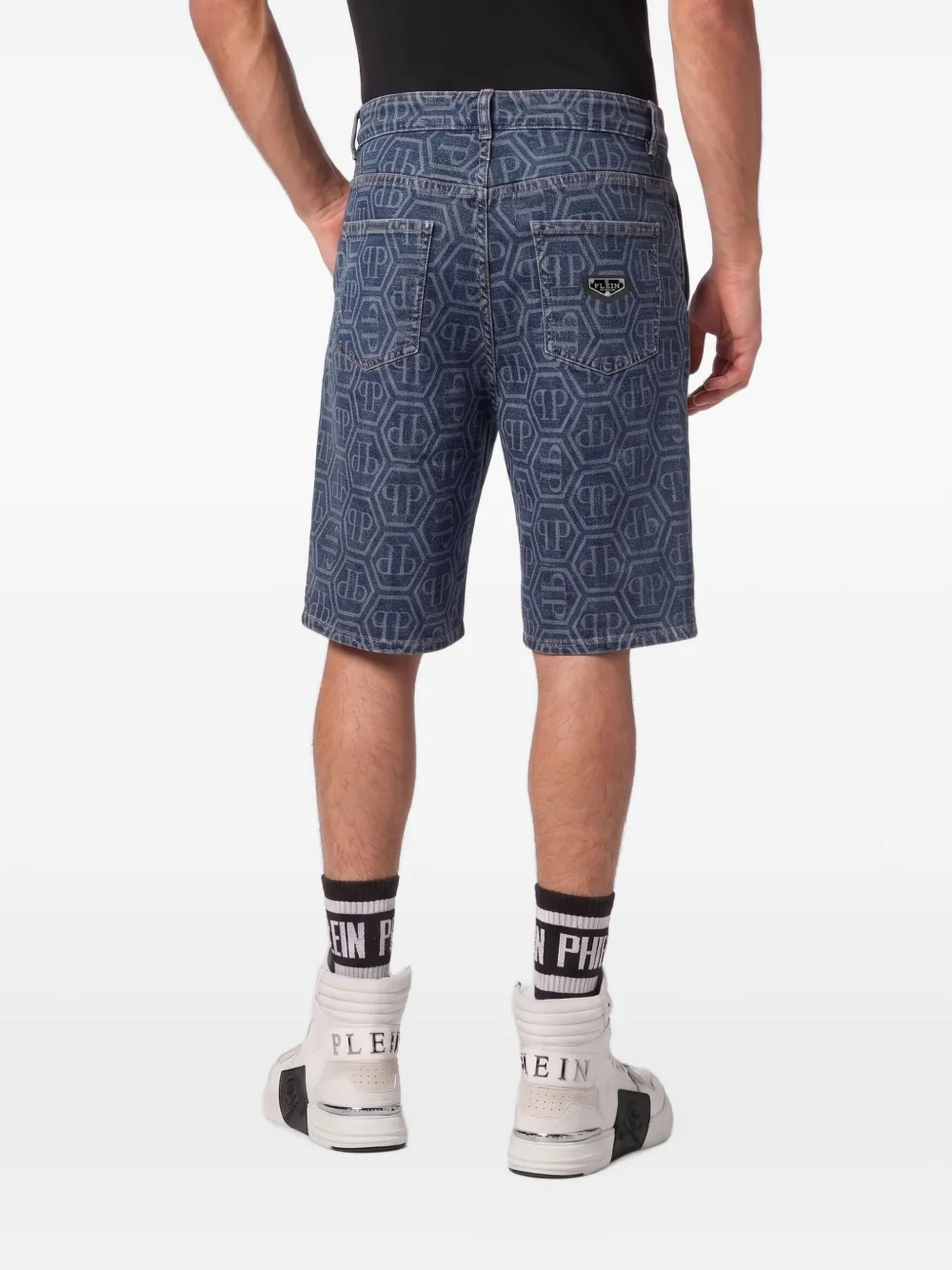 Philipp Plein Formentera denim shorts met monogram Blauw