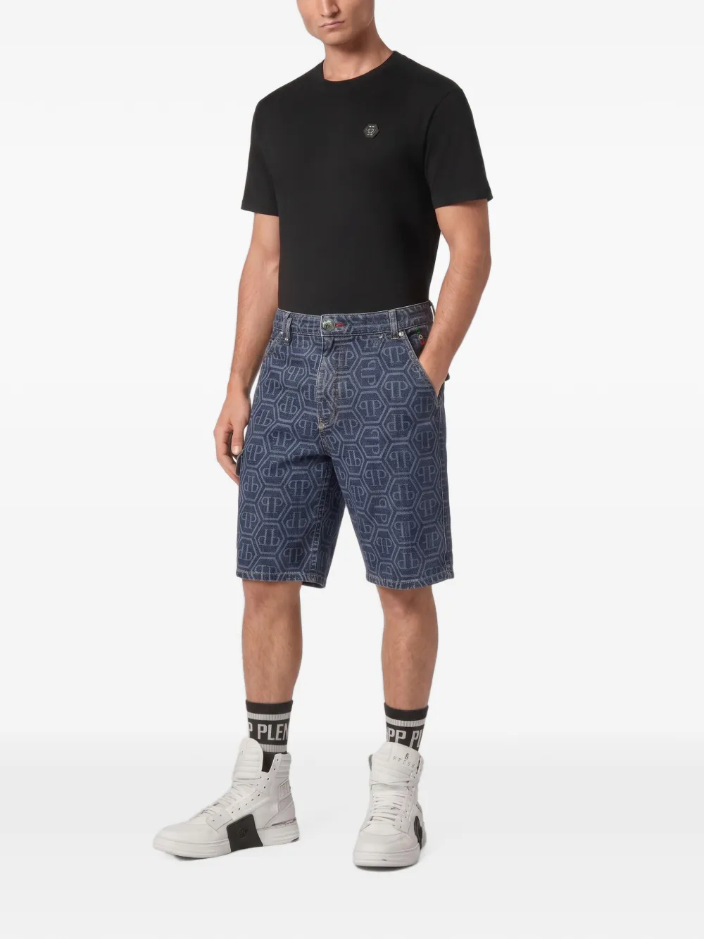 Philipp Plein Formentera denim shorts met monogram Blauw