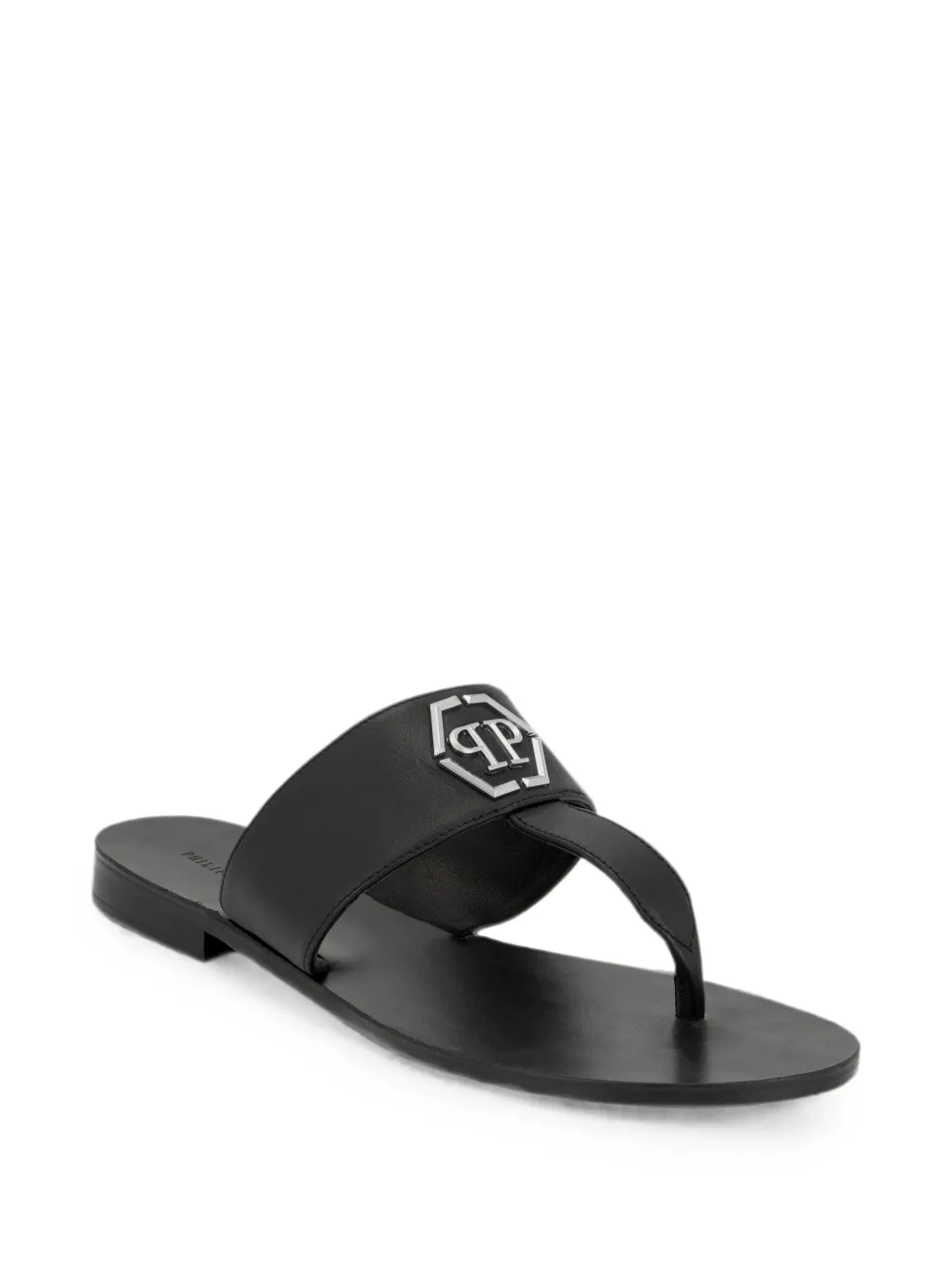 Philipp Plein Leren sandalen met zeshoekig montuur Zwart