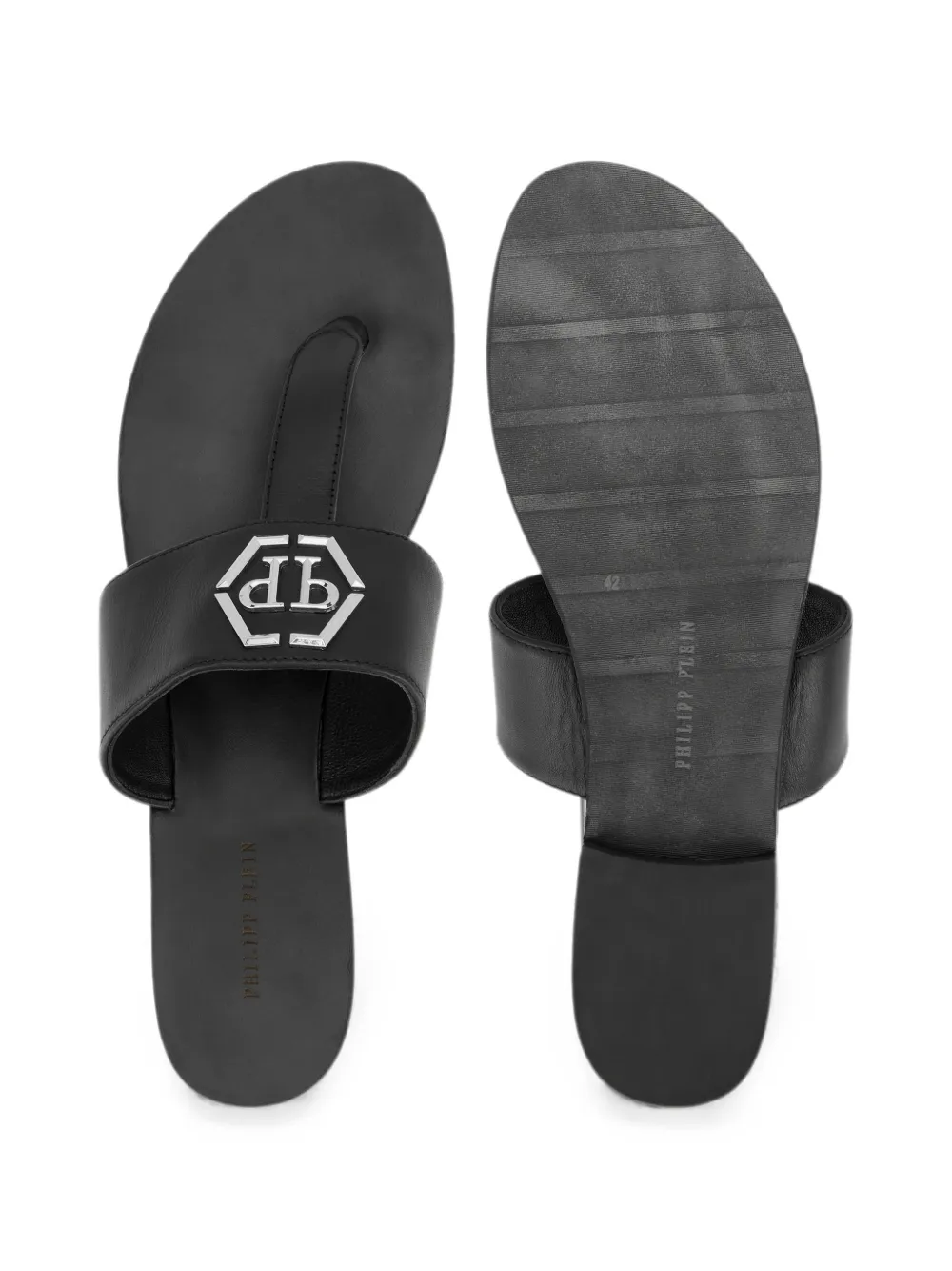 Philipp Plein Leren sandalen met zeshoekig montuur Zwart