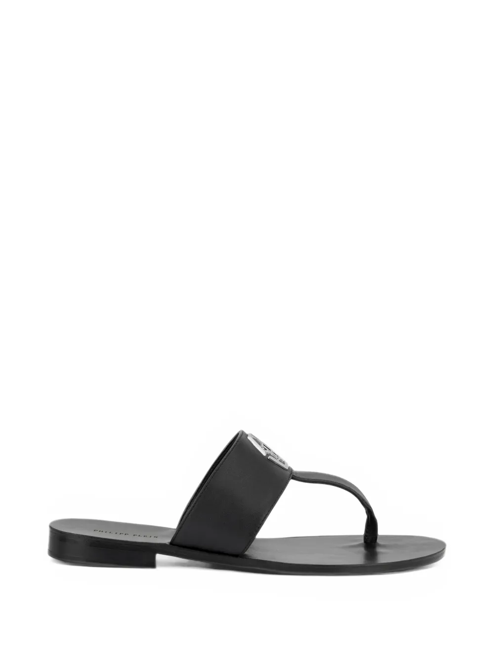 Philipp Plein leather flat sandals Hexagon - Black
