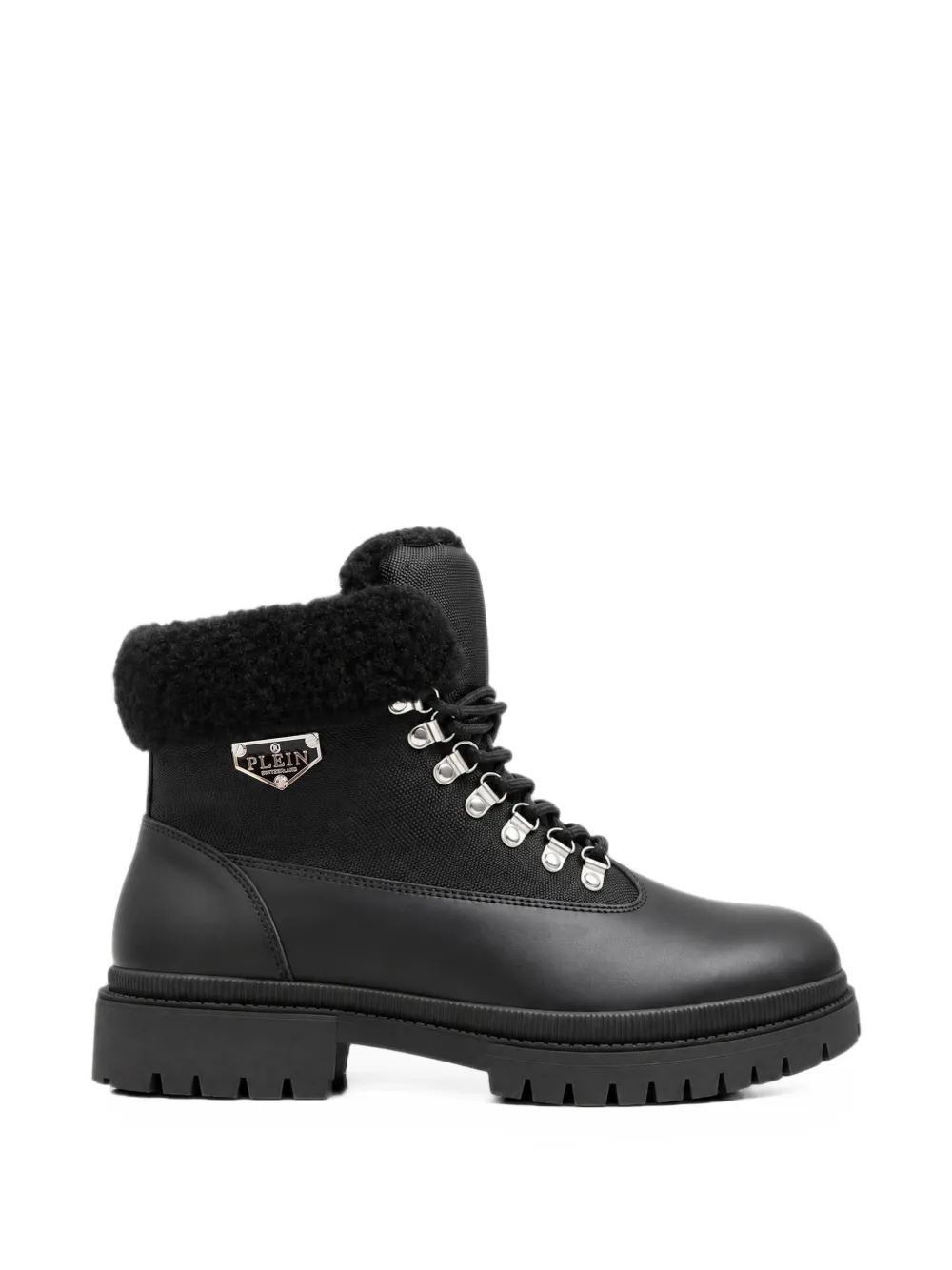 Philipp Plein Stivali stringati con finiture in pelliccia sintetica - Nero