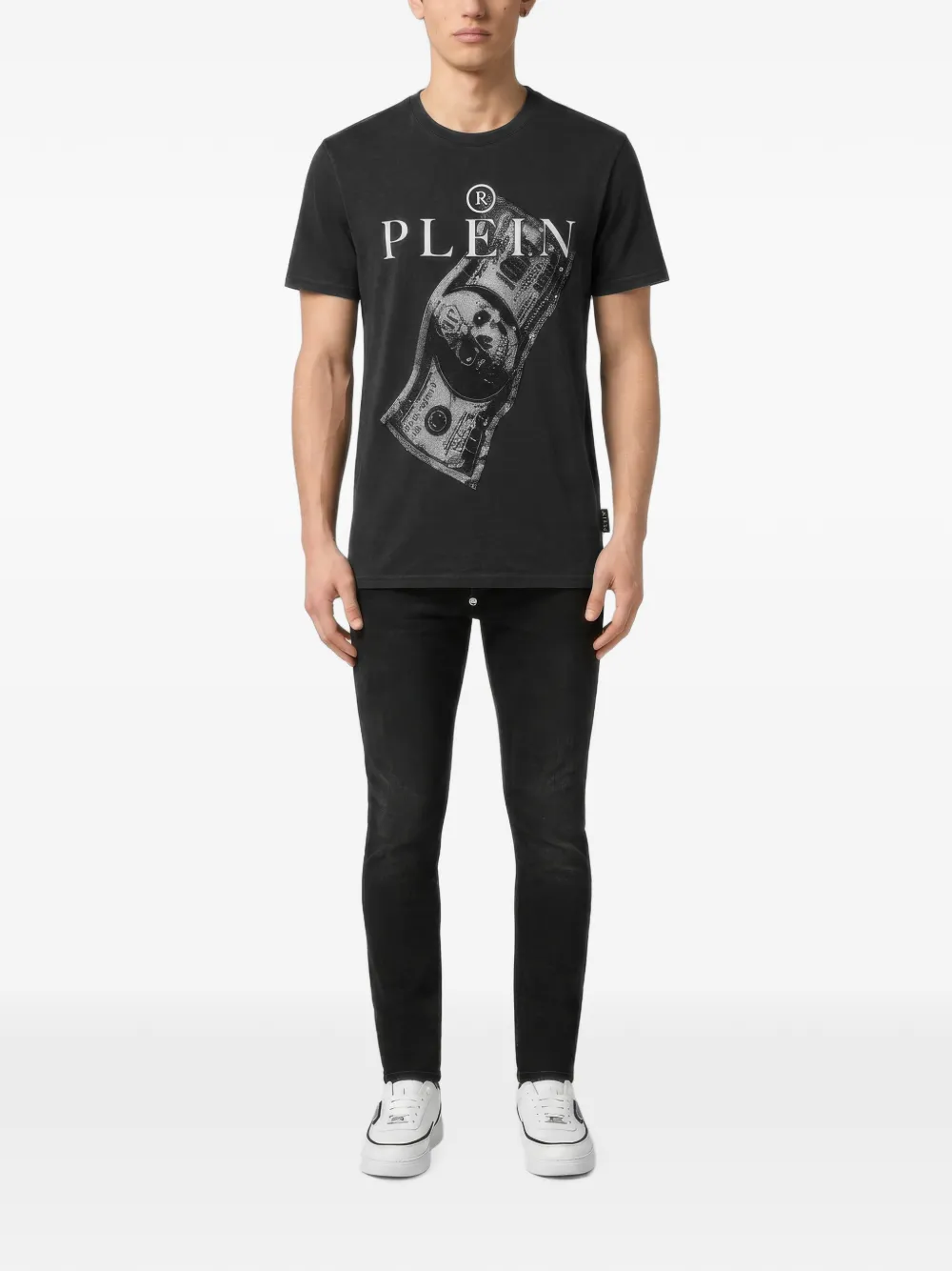 Philipp Plein Jersey T-shirt met doodskop stras Zwart