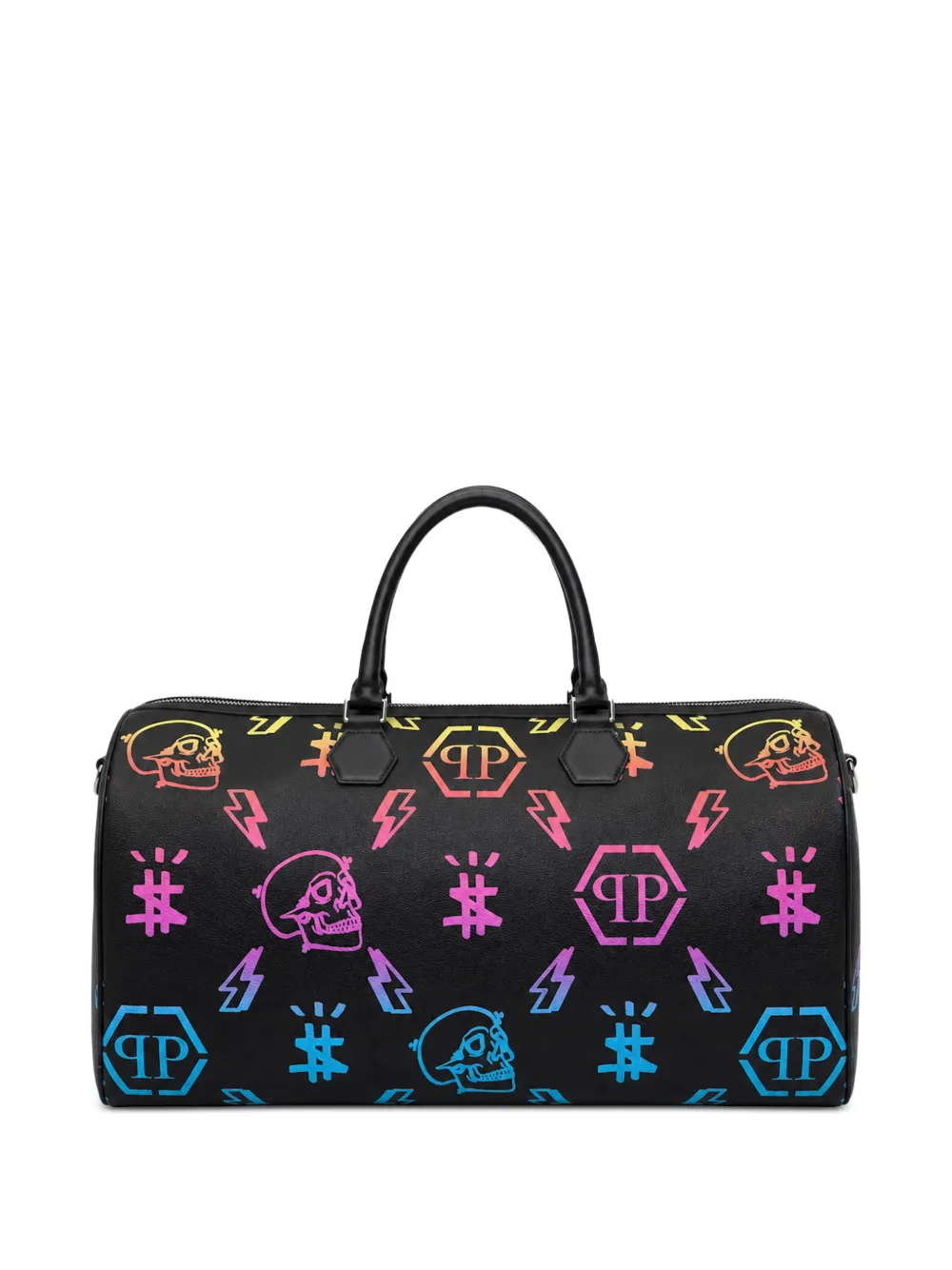 Philipp Plein Leren reistas met regenboogmonogram Zwart