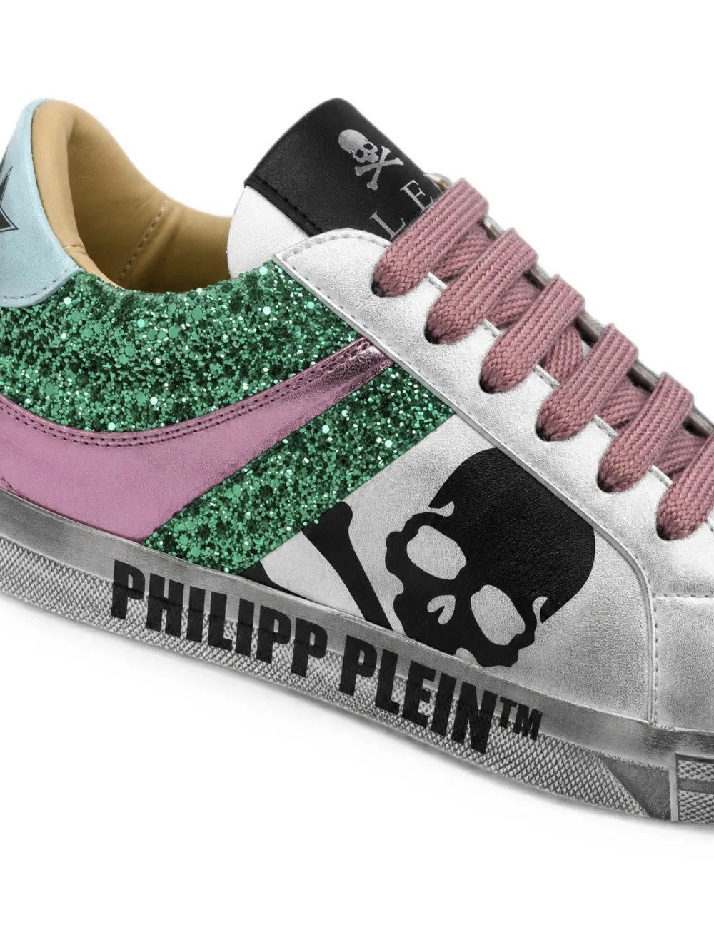 Philipp Plein nappa-leather lo-top sneakers glitter skull Zilver