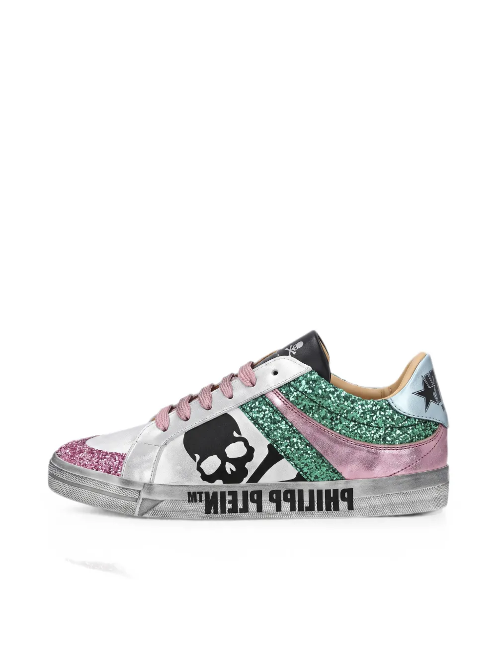 Philipp Plein nappa-leather lo-top sneakers glitter skull Zilver