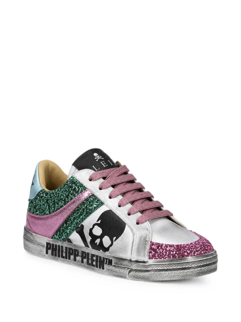 Philipp Plein nappa-leather lo-top sneakers glitter skull Zilver