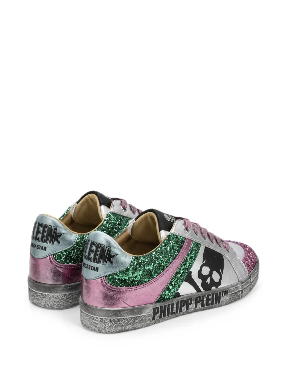 Philipp Plein nappa-leather lo-top sneakers glitter skull Zilver
