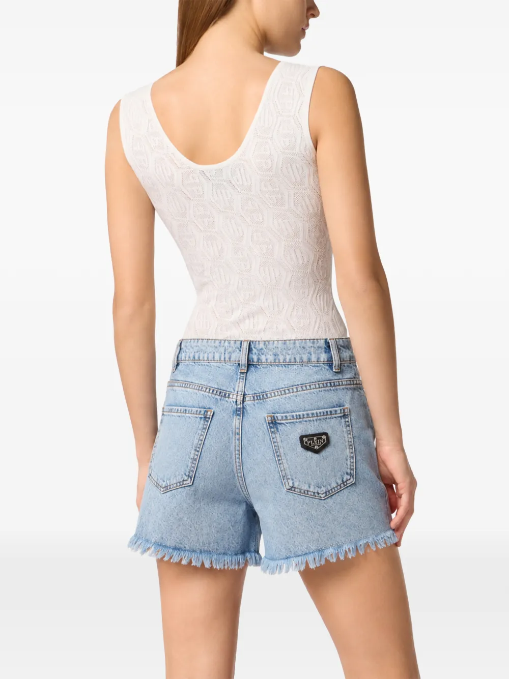 Philipp Plein Gerafelde shorts met gerafelde rand Blauw