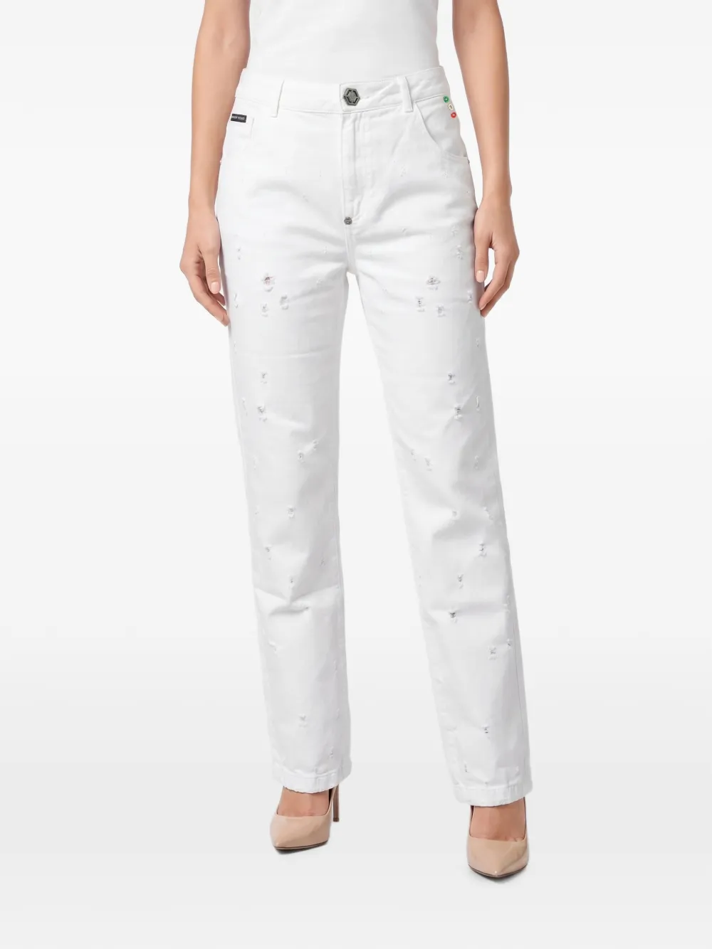 Philipp Plein Straight jeans met gerafelde afwerking Wit