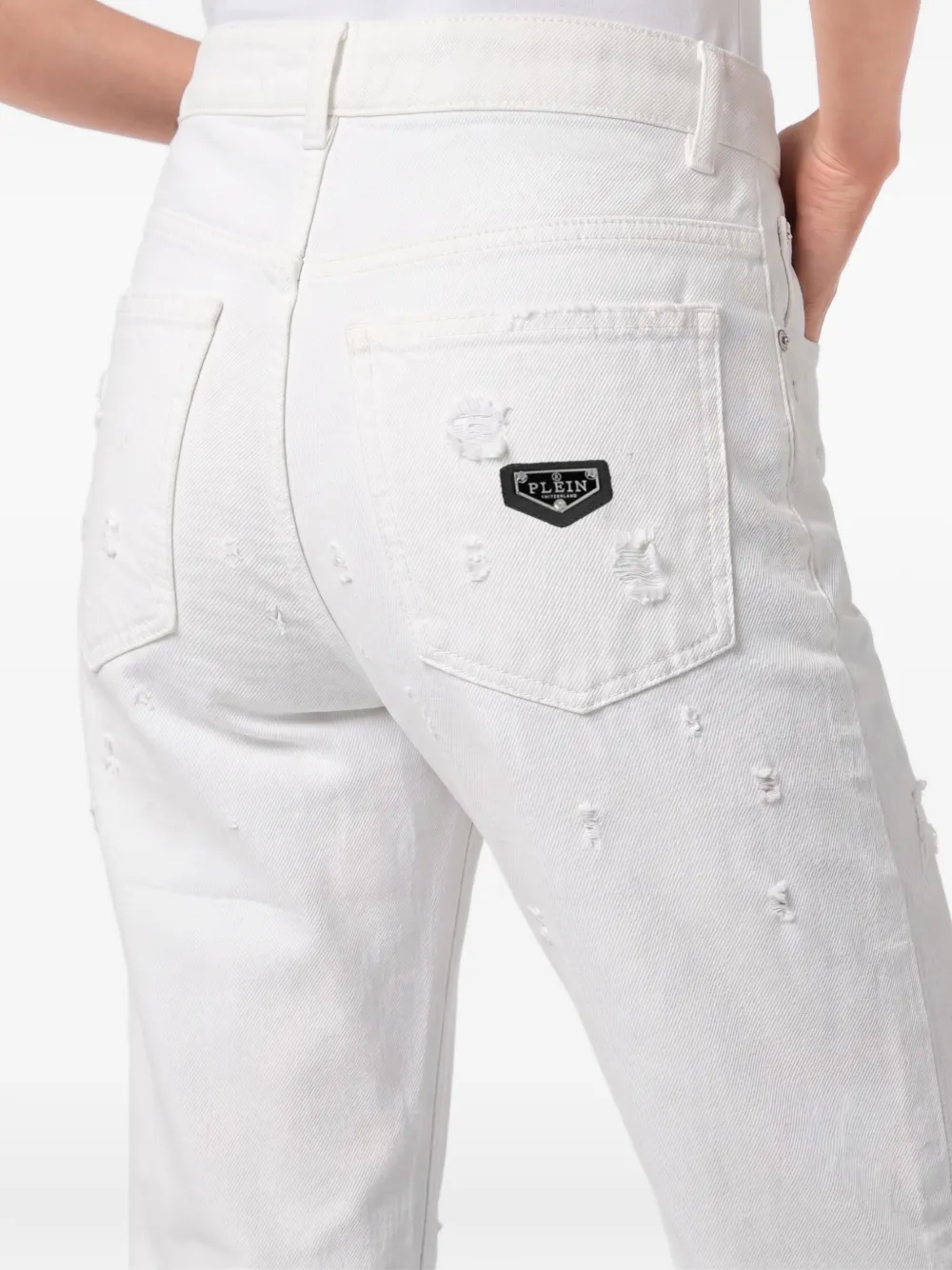 Philipp Plein Straight jeans met gerafelde afwerking Wit
