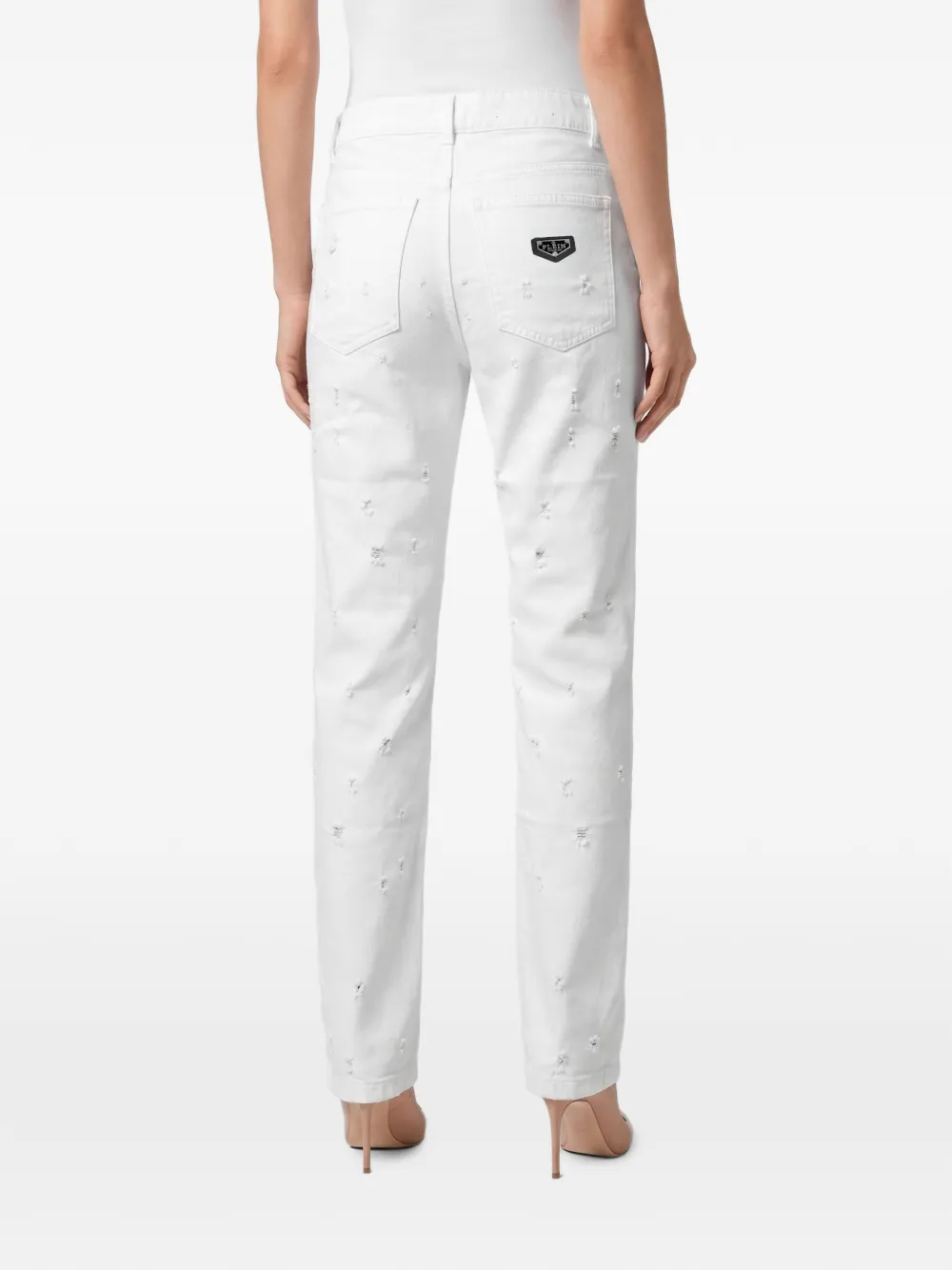 Philipp Plein Straight jeans met gerafelde afwerking Wit