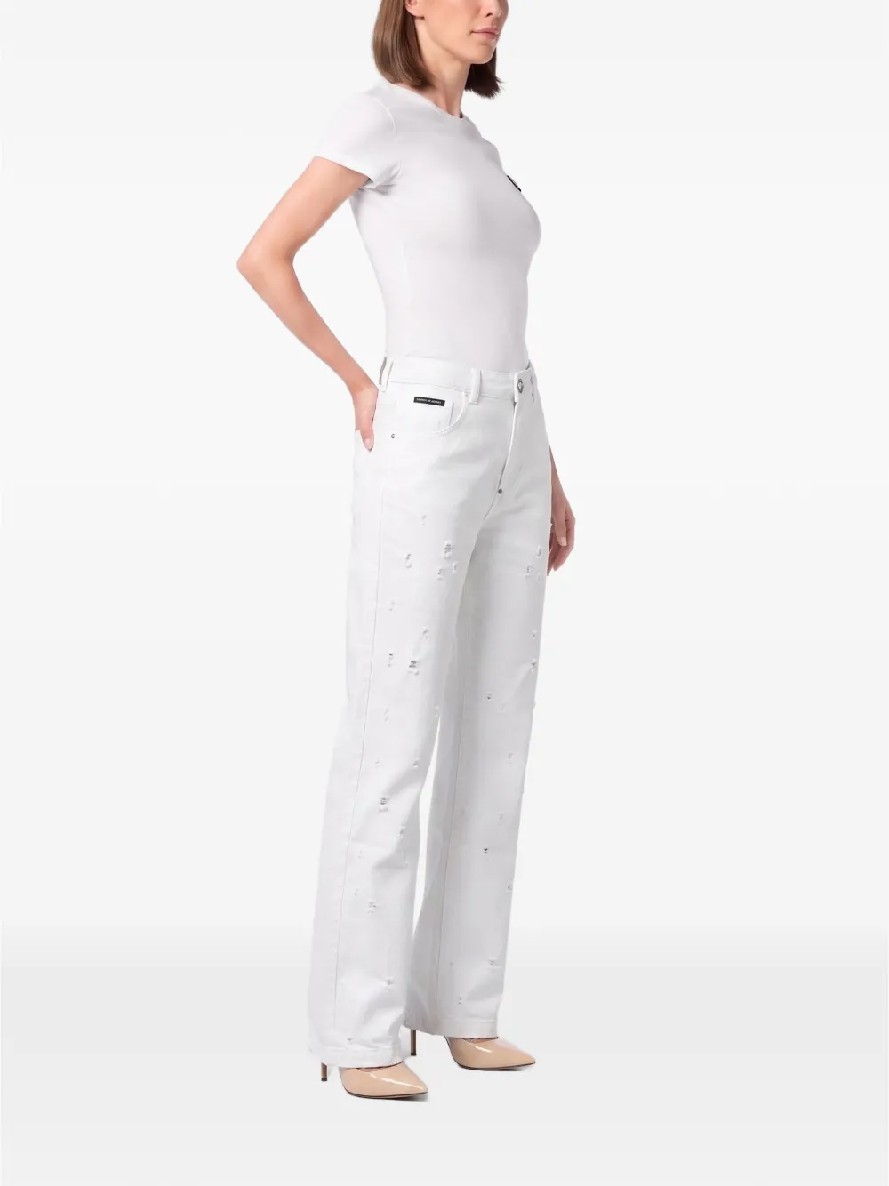 Philipp Plein Straight jeans met gerafelde afwerking Wit