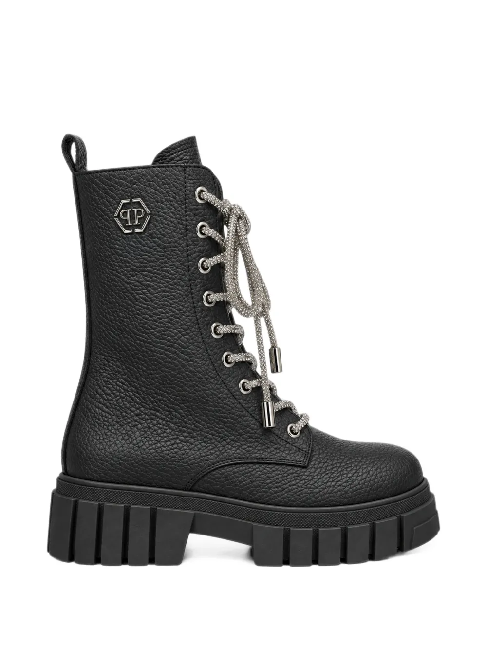Philipp Plein bottines en cuir grainé à ornements en cristal - Noir Philipp Plein bottines en cuir grainé à ornements en cristal - Noir