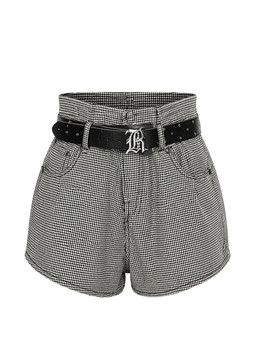 R13 houndstooth-pattern belted shorts - Nero