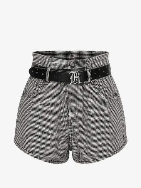 R13 houndstooth-pattern belted shorts