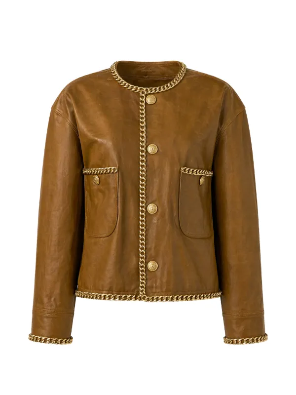 R13 Chain-link Leather Jacket in Brown