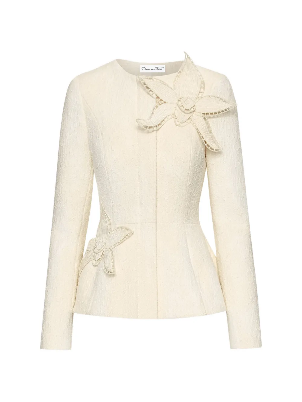 Oscar de la Renta orchid-embroidered tweed jacket - Toni neutri
