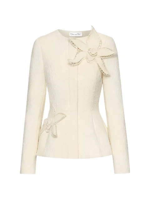 Oscar de la Renta orchid-embroidered tweed jacket