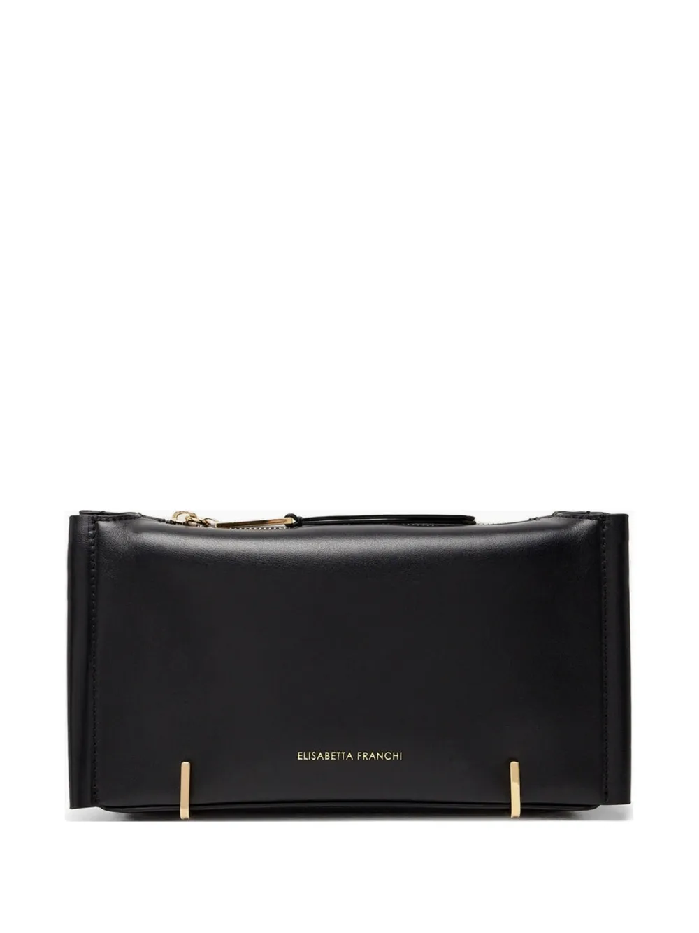 Elisabetta Franchi logo-engraved leather clutch bag - Nero