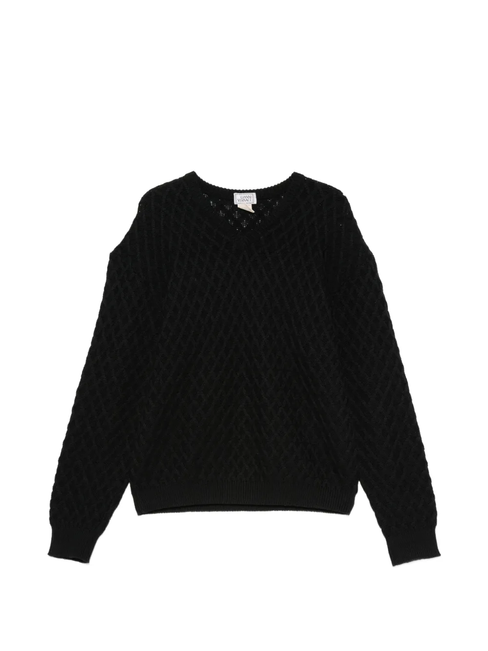 Pre-owned Versace 1990s Diamond-knit V-neck Sweater In Black