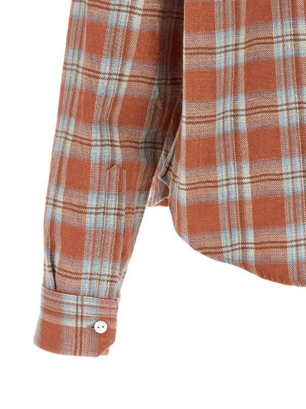 Second/Layer Sherman Checkered button-down Cotton Shirt | Orange 