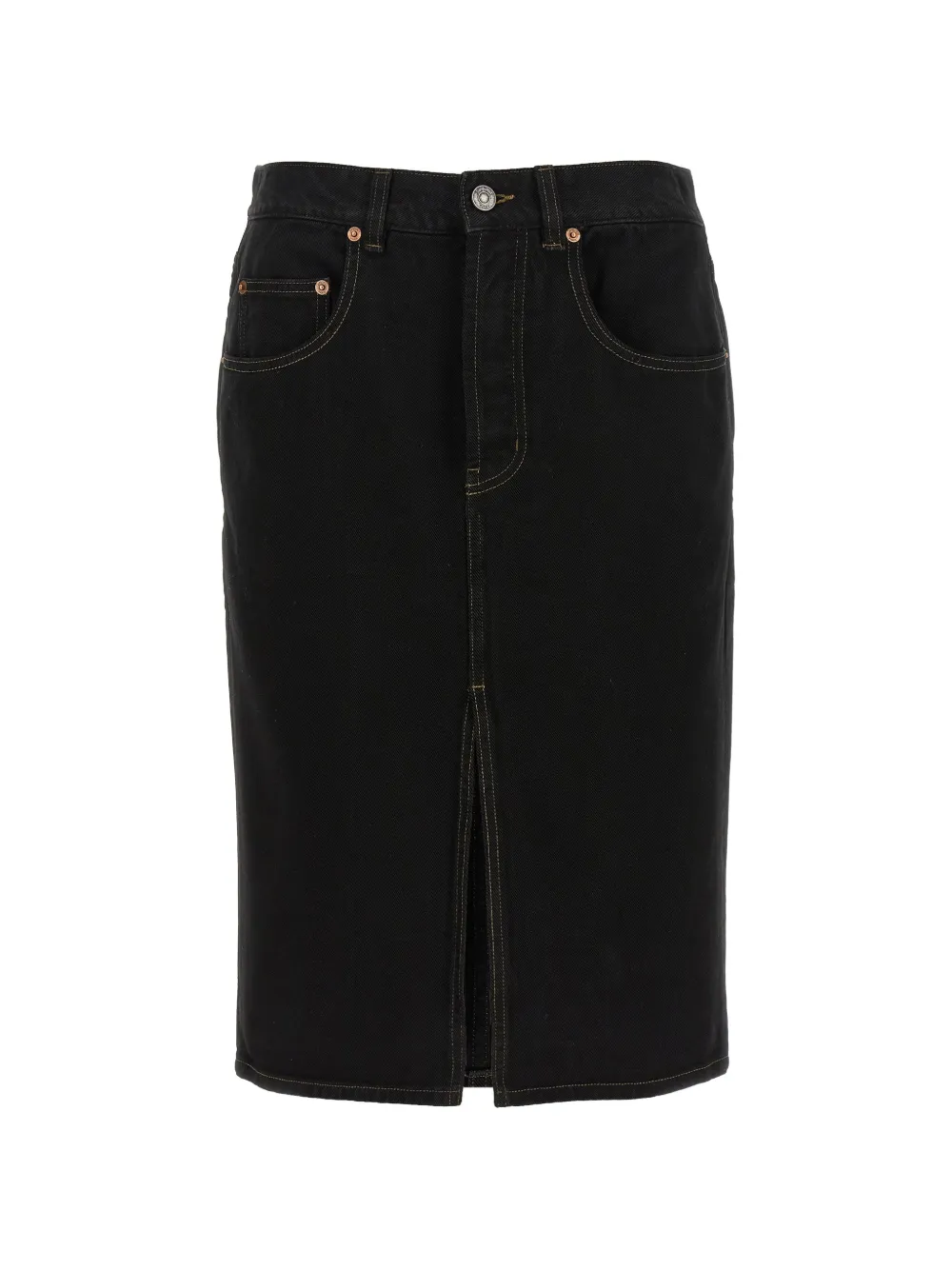 Saint Laurent baggy split-front denim pencil skirt - Schwarz