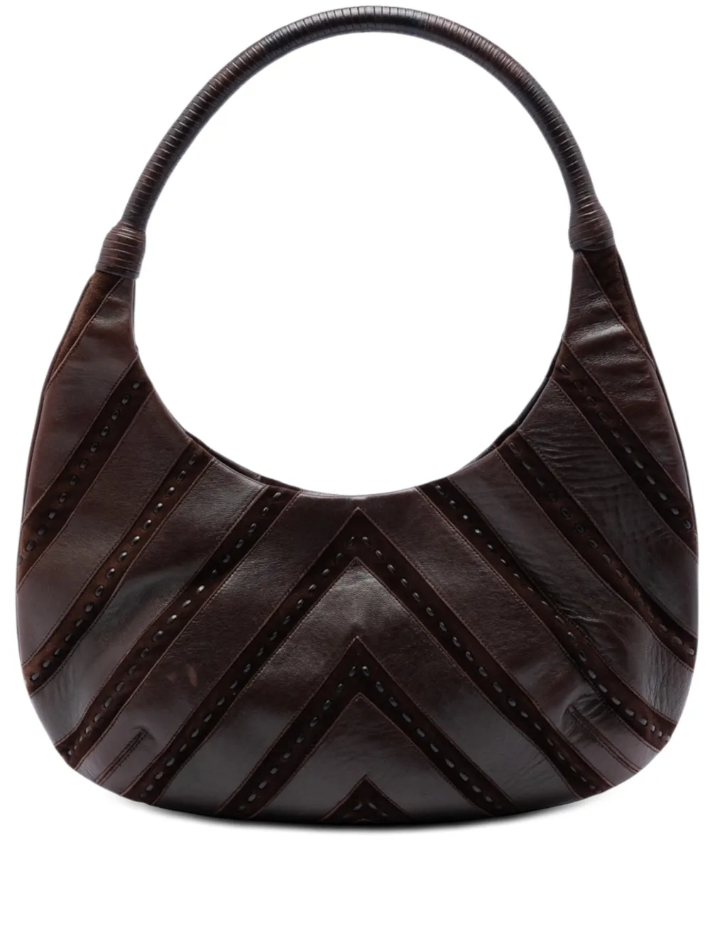 Ferragamo Pre-Owned 2010-2026 Chevron Calfskin and Studded Suede hobo bag - Marrone