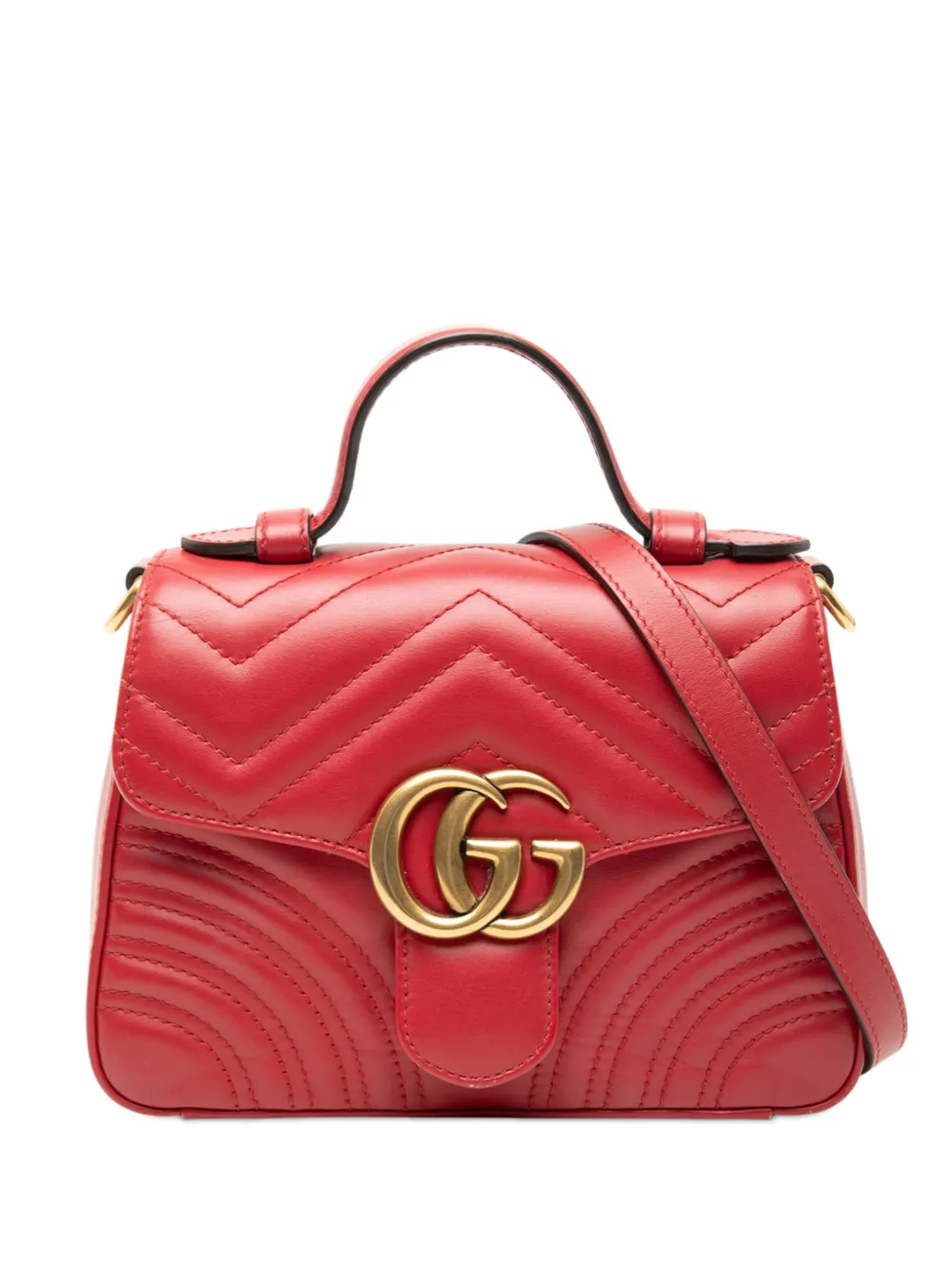 Gucci Pre-Owned 2016-2026 Mini GG Marmont Matelasse Leather Top Handle Bag satchel - Rosso