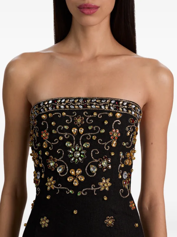 alice and olivia black strapless dress DELORA BEADED GOWN in BLACK/MULTI