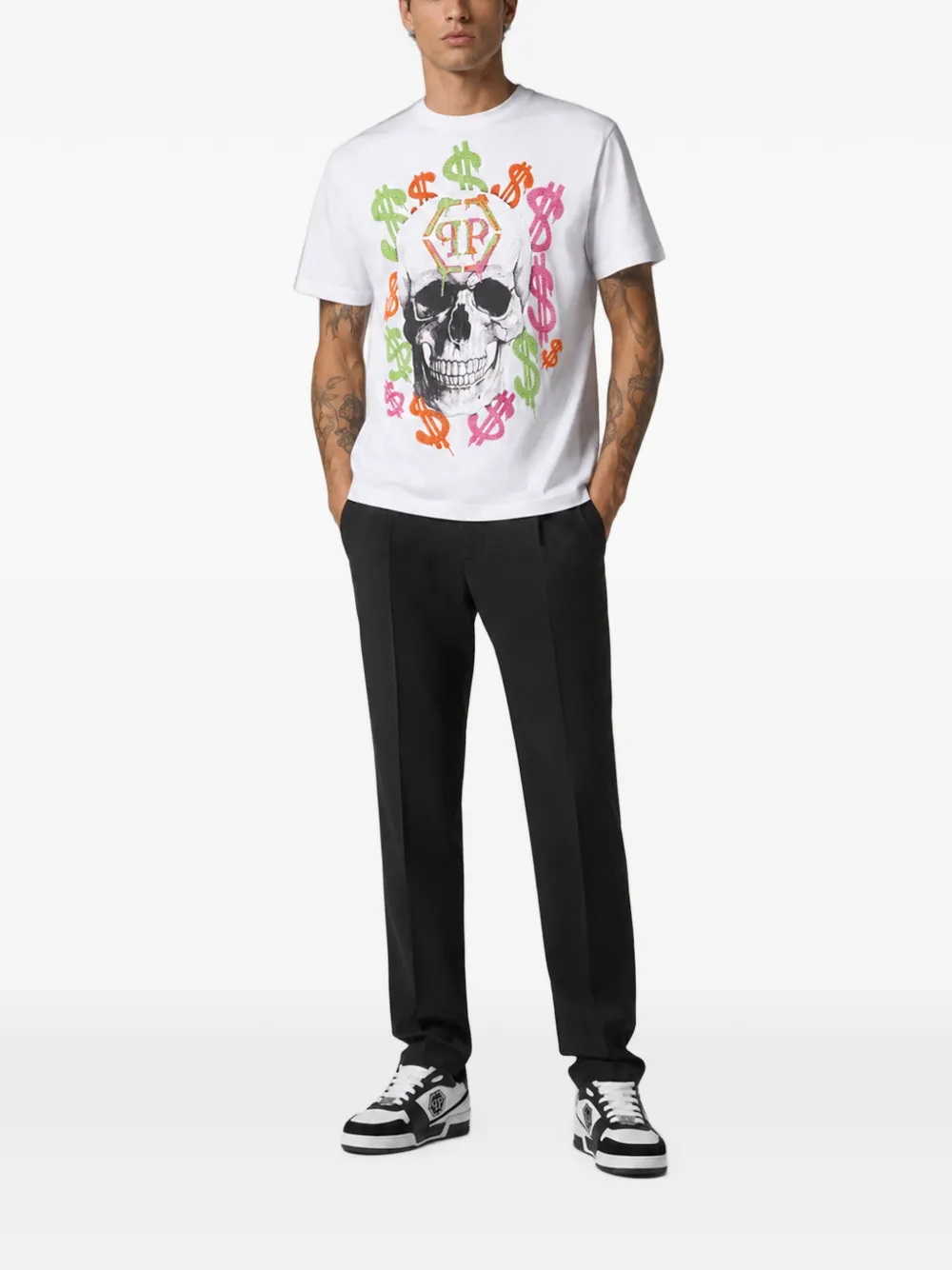 Philipp Plein Jersey T-shirt Dollar Spray Wit
