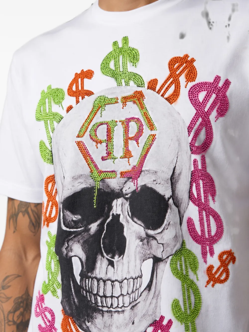 Philipp Plein Jersey T-shirt Dollar Spray Wit