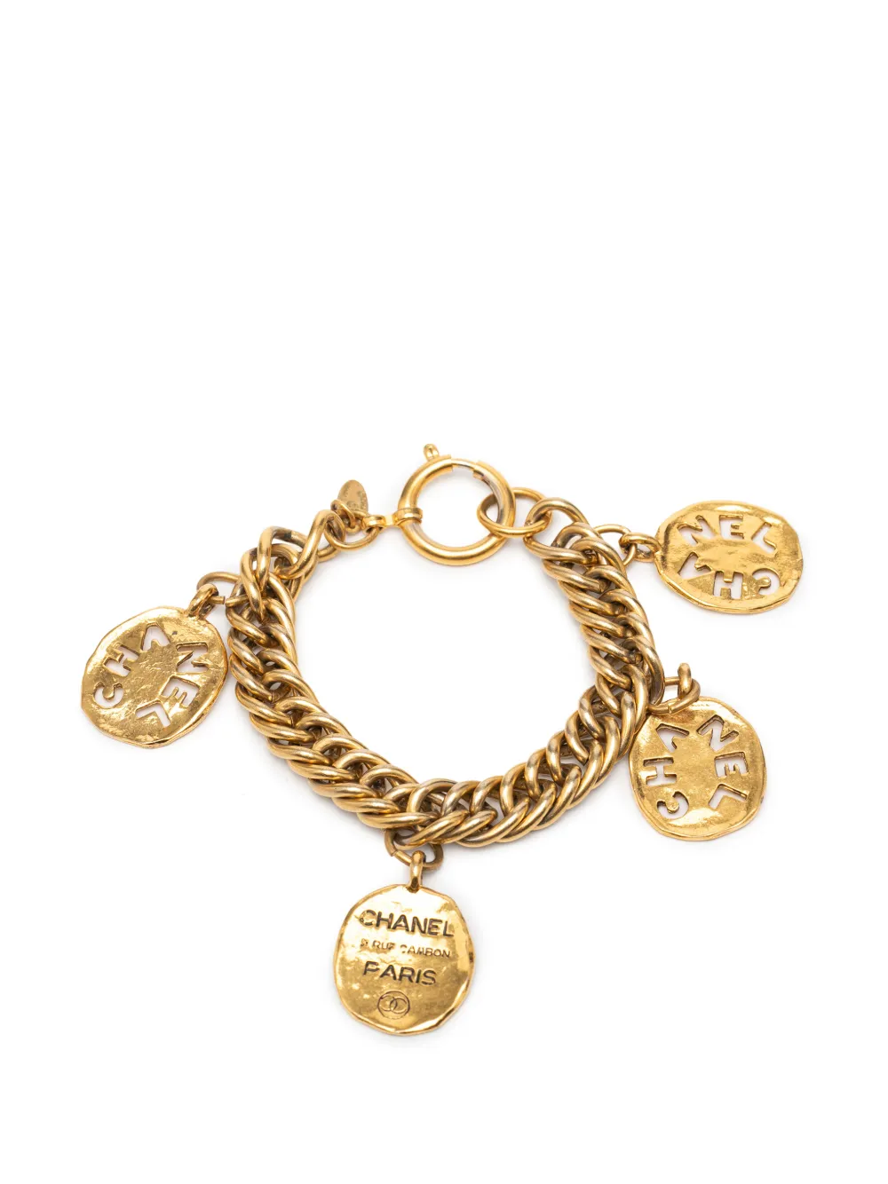 CHANEL Pre-Owned 1970-1980 Gold Plated 31 Rue Cambon Logo Charm Bracelet costume bracelet - Oro
