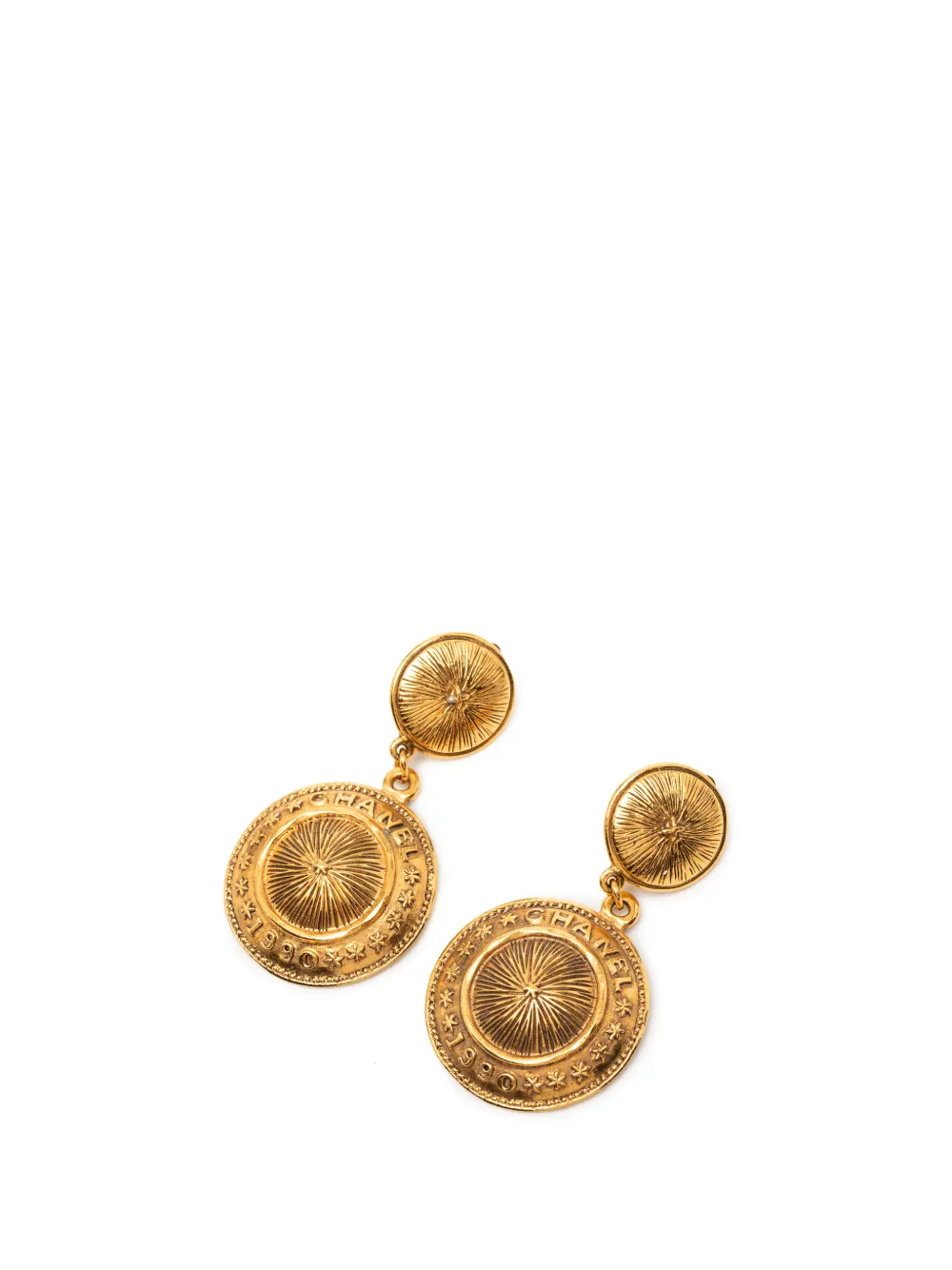 CHANEL Pre-Owned 1970-1980 CC Gold Plated Round Dangle Clip On Earrings costume earrings - Oro