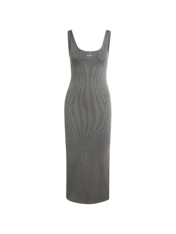 Adidas ribbed-knit logo-patch Dress | Grey | FARFETCH GR
