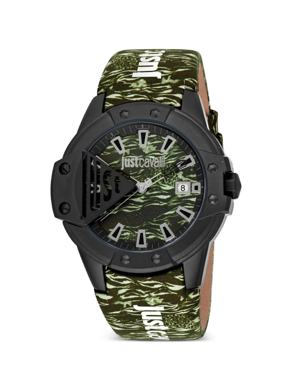 Just Cavalli Scudo camouflage-print 42mm watch - Verde