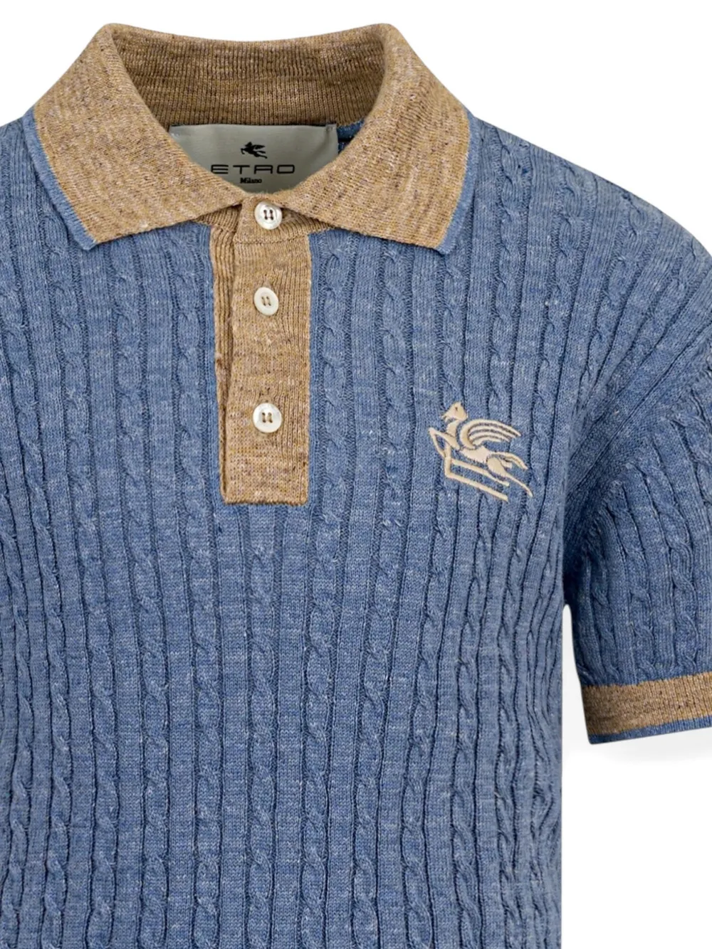 ETRO KIDS Pegasus kabelgebreid poloshirt Blauw
