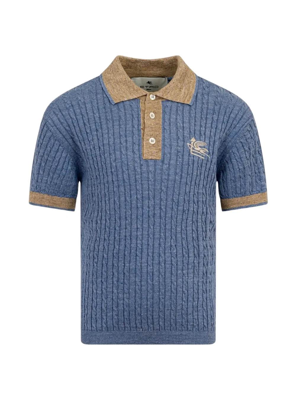 ETRO KIDS cable-knit Pegasus polo shirt - Blue