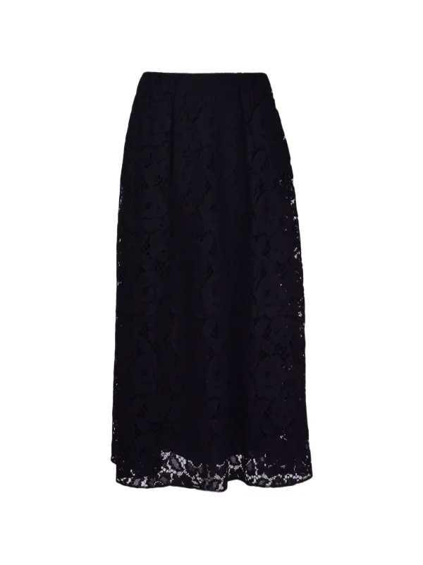 Elie Saab Floral-embroidered Midi Skirt in Black