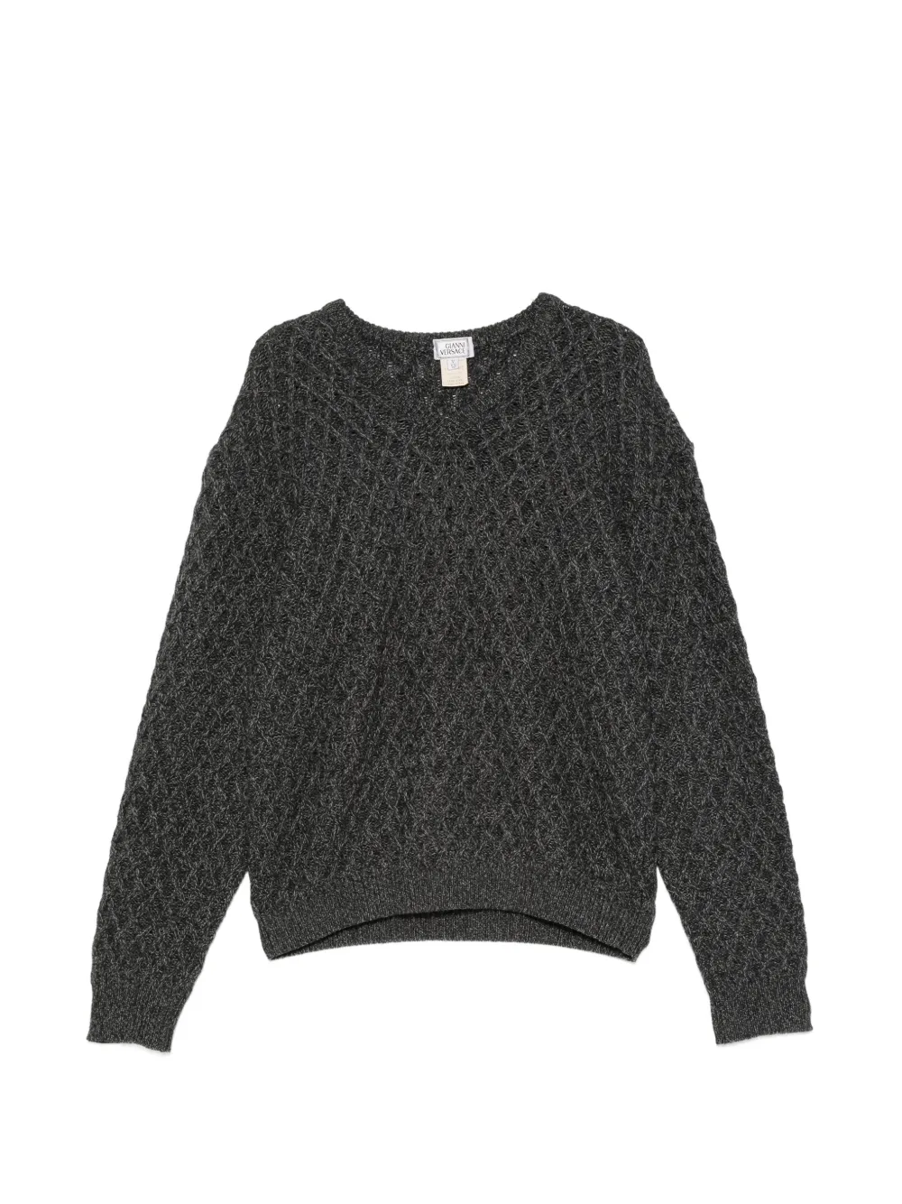 Pre-owned Versace 1990s Diamond-knit Sweater In Gray