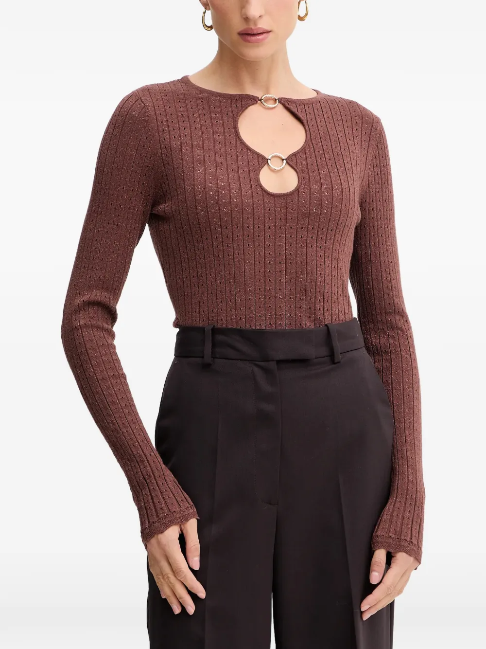 FRACOMINA cut-out pointelle-knit T-shirt - Marrone