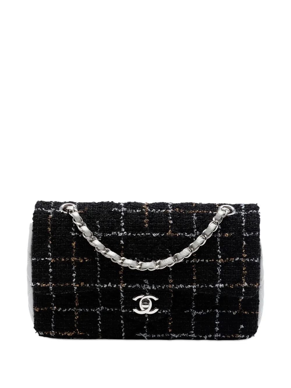 CHANEL Pre-Owned 2017-2018 Medium Classic Quilted Tweed and Metallic Lambskin Double Flap shoulder bag - Black