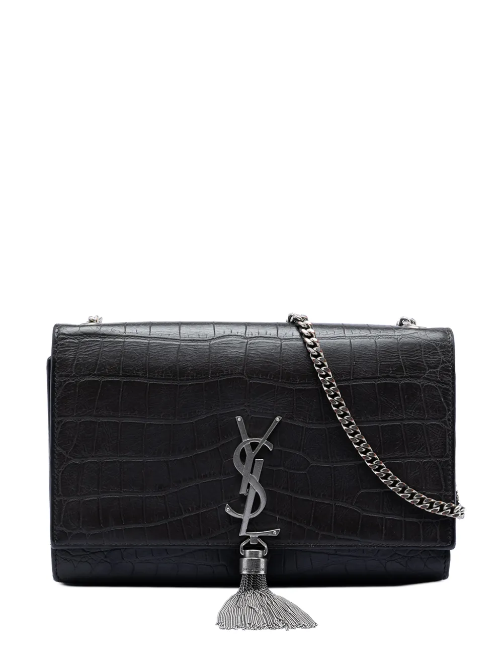 Saint Laurent Pre-Owned 2016 Medium Croc Embossed Leather Kate Tassel crossbody bag - Nero