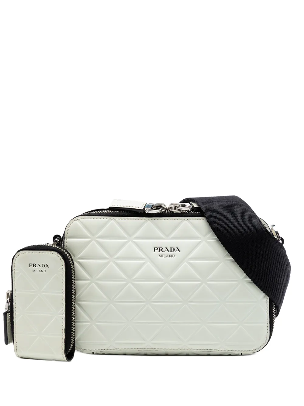 Prada Pre-Owned 2010-2026 Small Embossed Spazzolato Leather Brique crossbody bag - White