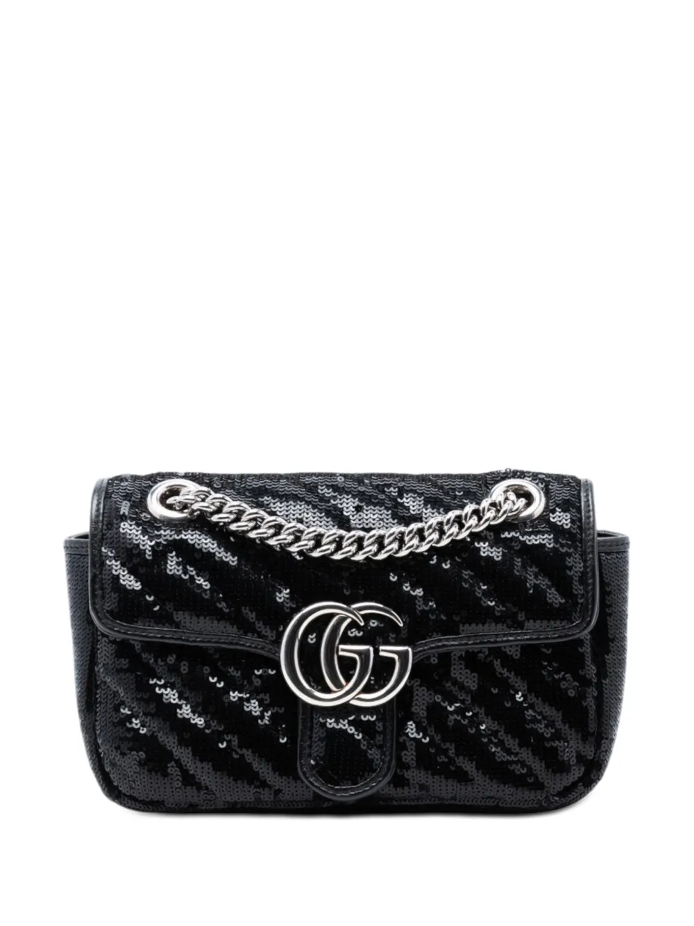 Gucci Pre-Owned 2016-2026 Small GG Marmont Matelasse Diagonal Sequin and Leather Torchon shoulder bag - Nero