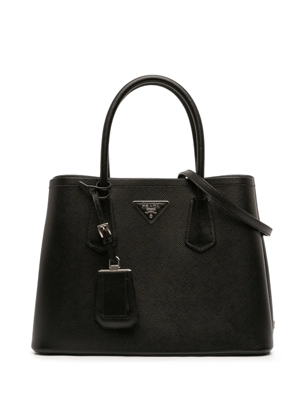 Pre-owned Prada 2000-2013 Medium Saffiano Cuir Double Handle Satchel In Black